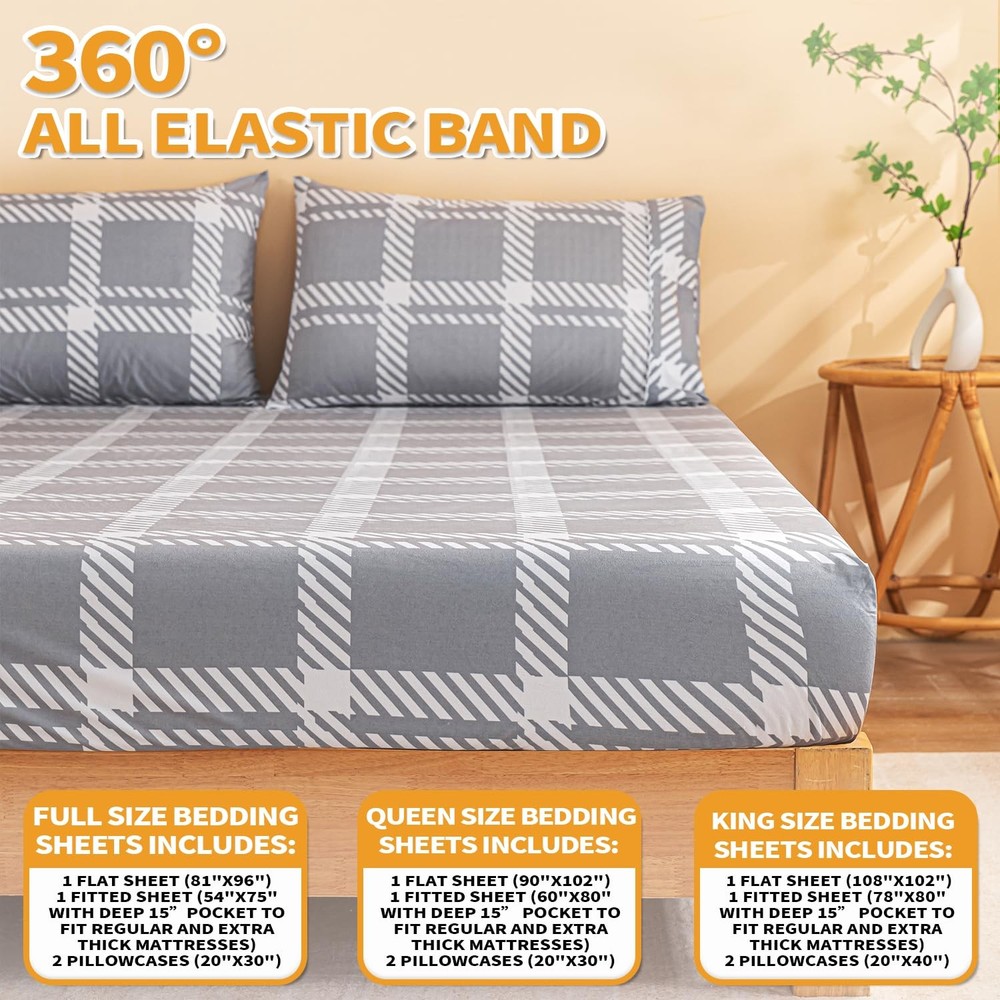 Microfiber Flannel Sheet Set -Luxury Printed 4 Piece Bedding Collection-Deep ...