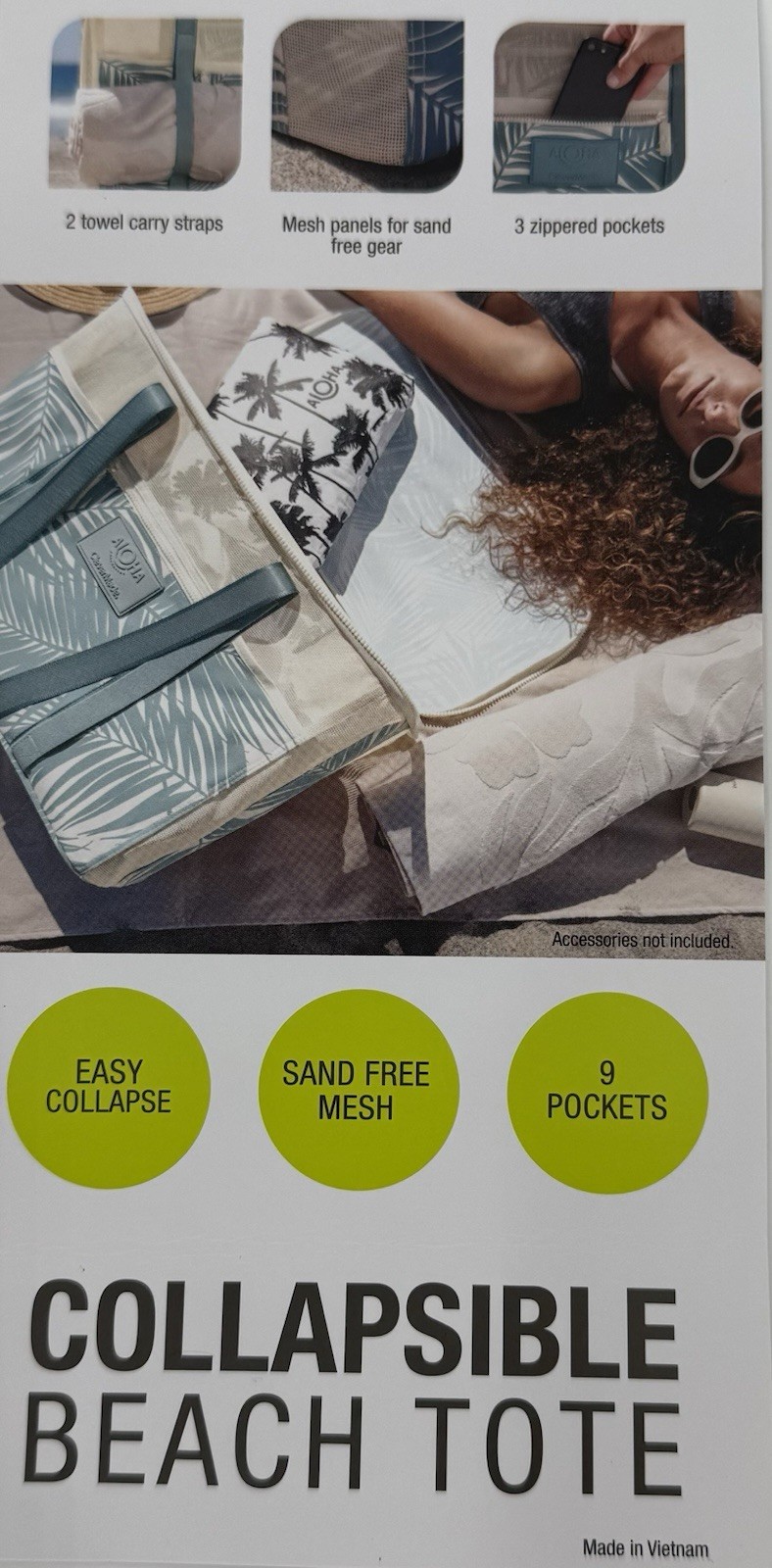 Aloha Collection CleverMade Costco Collapsible Beach Tote Bag - Floral Green