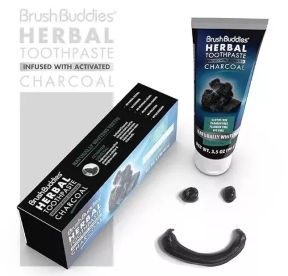 Brush Buddies Herbal Toothpaste 3.5oz Activated Charcoal Cool Mint 3 pack