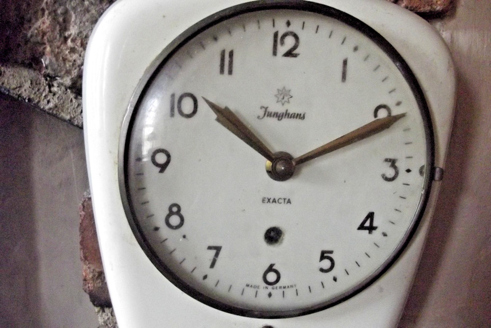 1950S Junghans EXACTA German Wall Clock with a Timer in Cream & Grey Ceramic