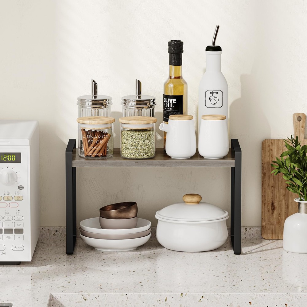 Giikin Wood Countertop Organizer Shelf Riser - Gray Spice Rack - Multi-function