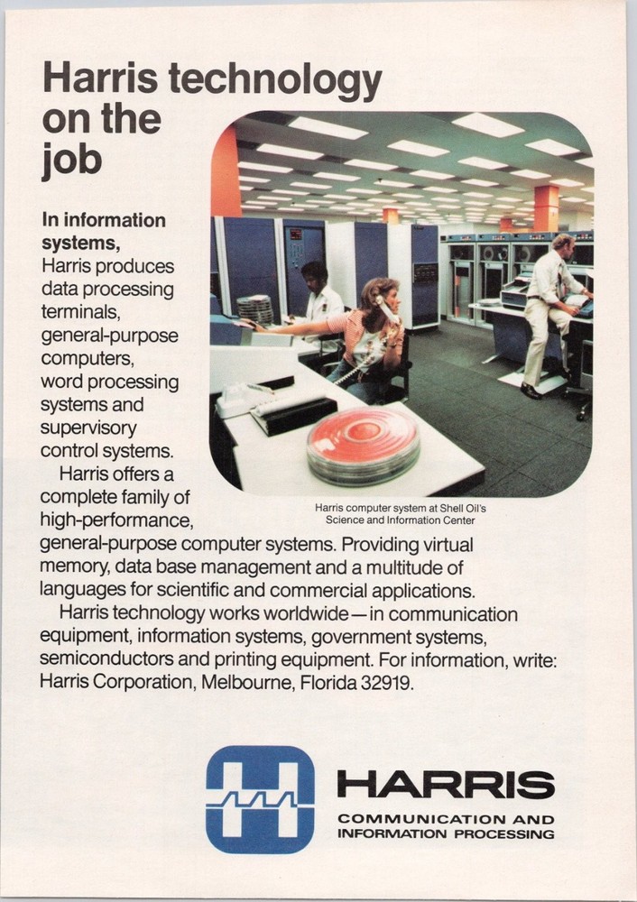 Harris Vintage Magazine Ad 1970s Computer System Shell Oil Data Processing