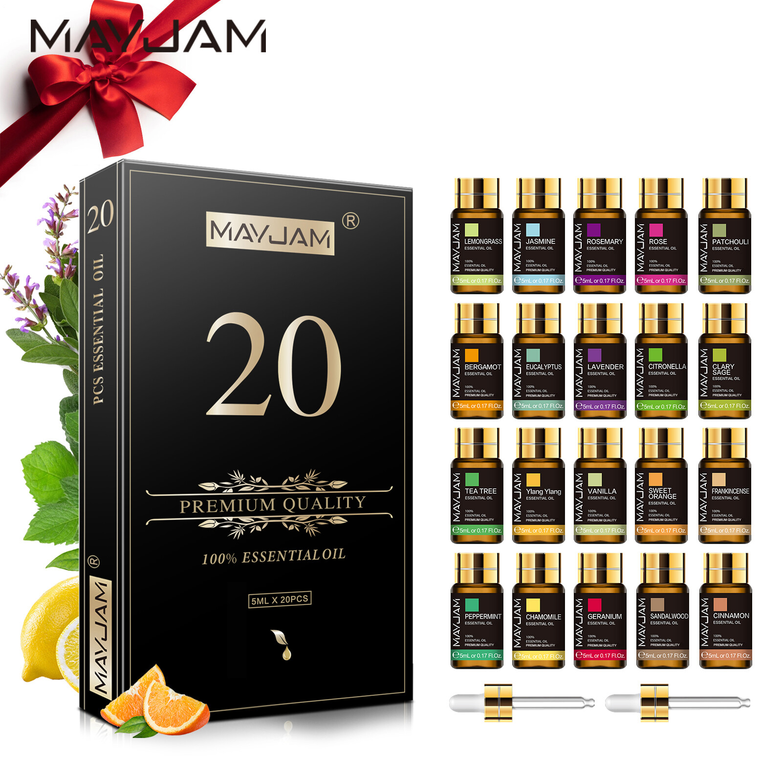 MAYJAM 20Pcs Essential Oil Set Aromatherapy Gift Kit 100% Pure Oils for Diffuser