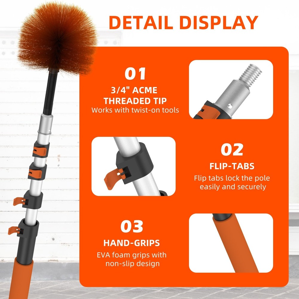 26 FT Cobweb Duster with Extension Pole, Cobweb Duster with 5-20FT Telescopin...