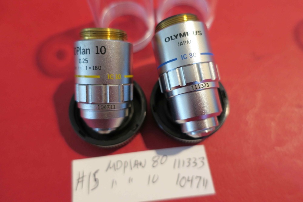 Olympus microscope Lot 1 MDPlan 10x and 80x Infinity objectives