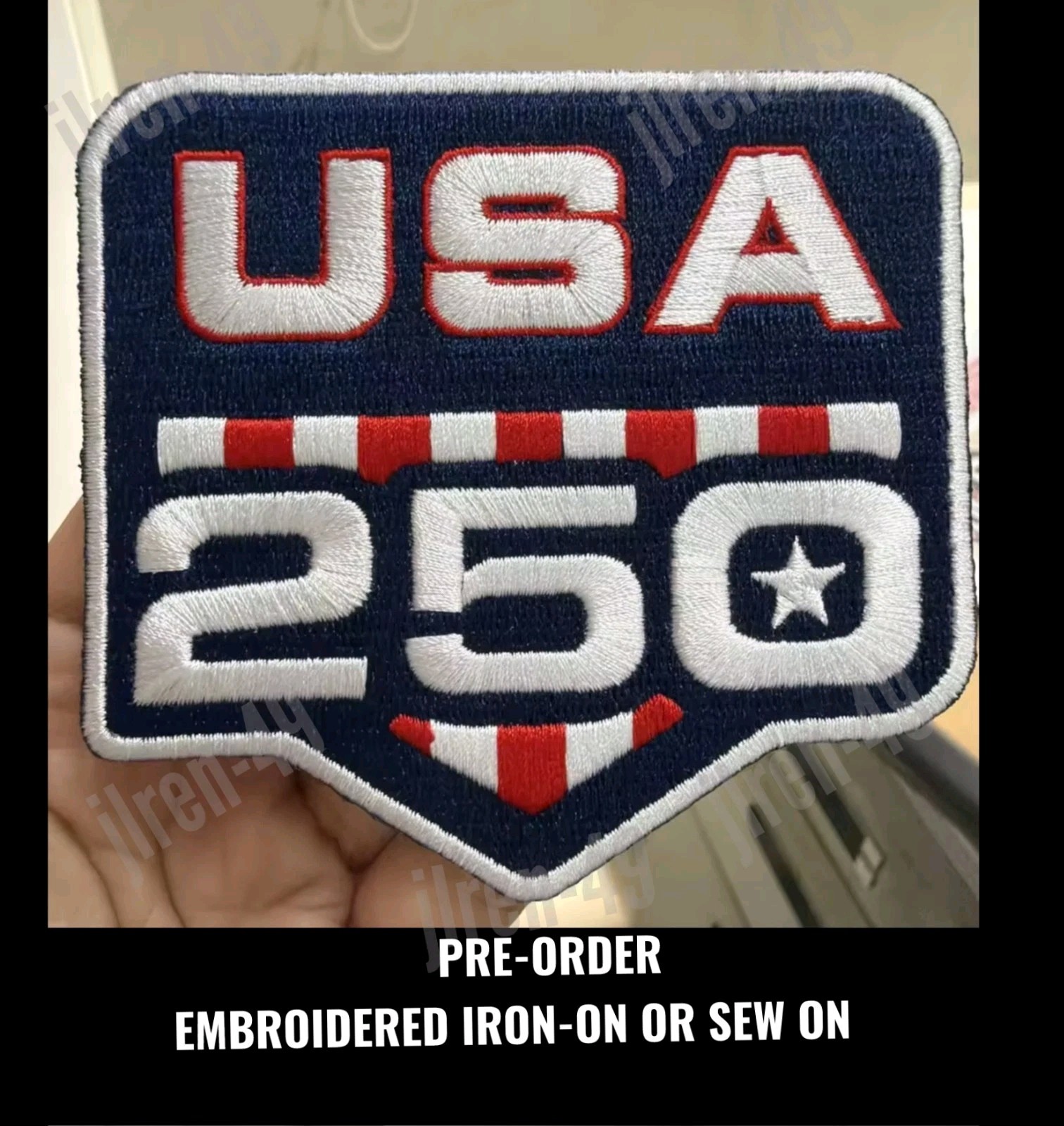 Pre Order USA 250th Anniversary Football Iron / Sewn-On Embroidered Patch 3.5"