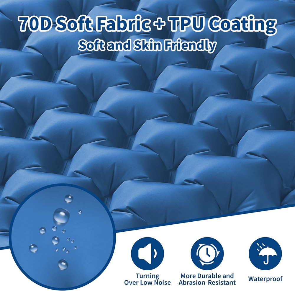 Sleeping Pad for Camping - 4” Thick Inflatable Camping Mat with Built-In Pump &