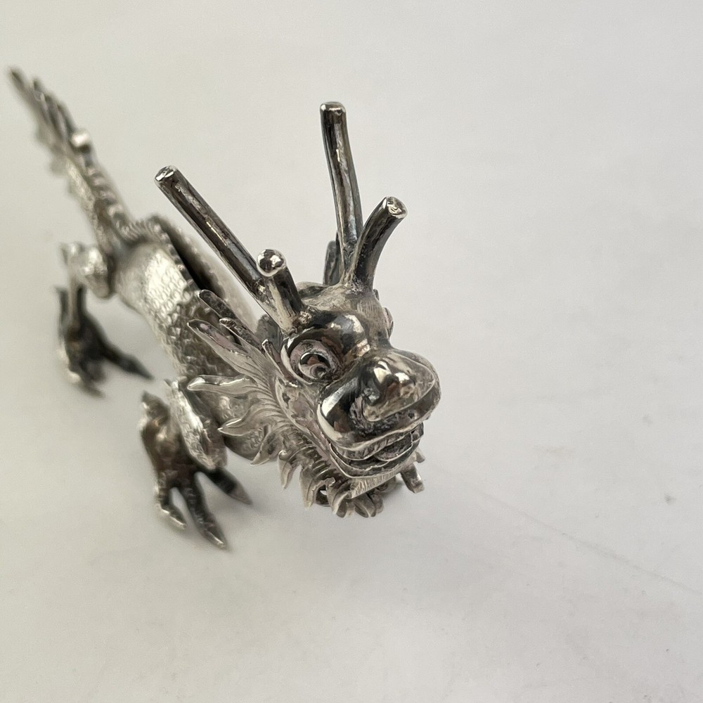Antique Chinese Export Solid Silver Dragon Figures Miniature Possibly Wang Hing