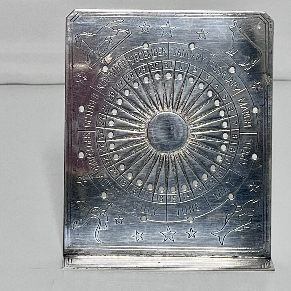 Vintage Oneida USA Silver Plate Perpetual Calendar Zodiac Astrological Desk