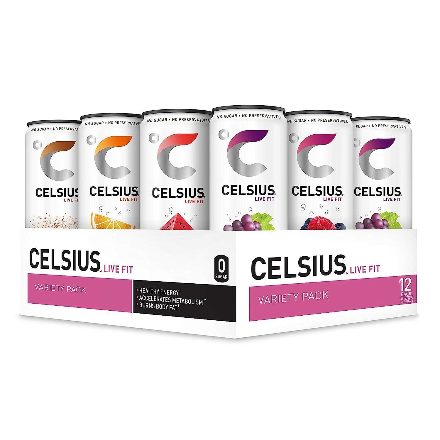CELSIUS Sparkling Fitness Energy Drink, Zero Sugar, 12oz | Variety Pack, 12 Cans