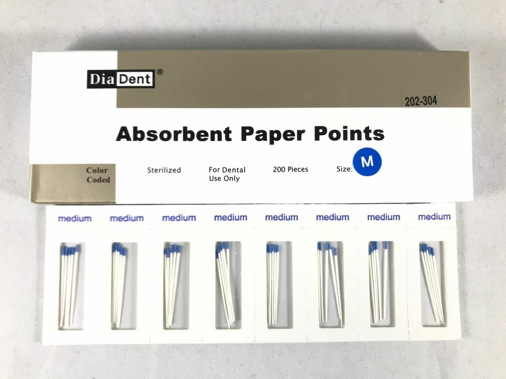 DIADENT Absorbent Paper Points Sterilized Color Coded 200/Pack Cell Pack Size M