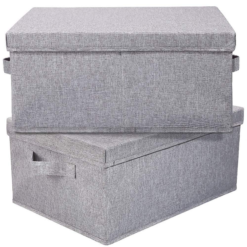 Linen Foldable Storage Bins with Lids, 2 Pack, Storage Boxes with Carrying Ha...