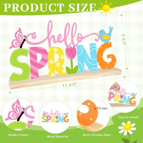 Metal Hello Spring Table Sign, Hello Spring Tabletop Decoration Hello.Spring