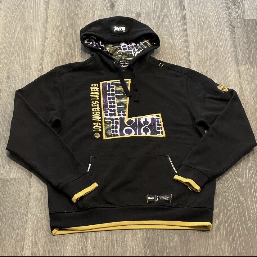 LA Lakers Hoodie Mens L Gold Purple Kente Style Pullover Sweatshirt NBA Fan Gear