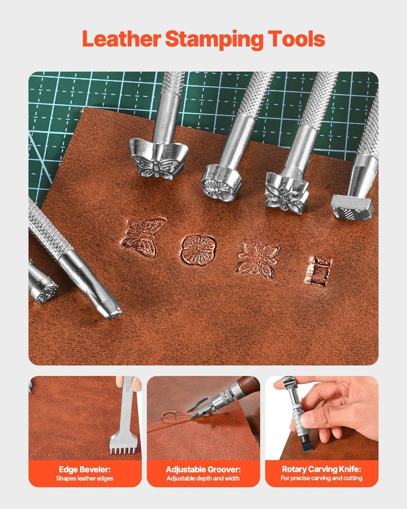 Ultimate Leather Artistry Kit Containing 59 Durable Craft Instruments