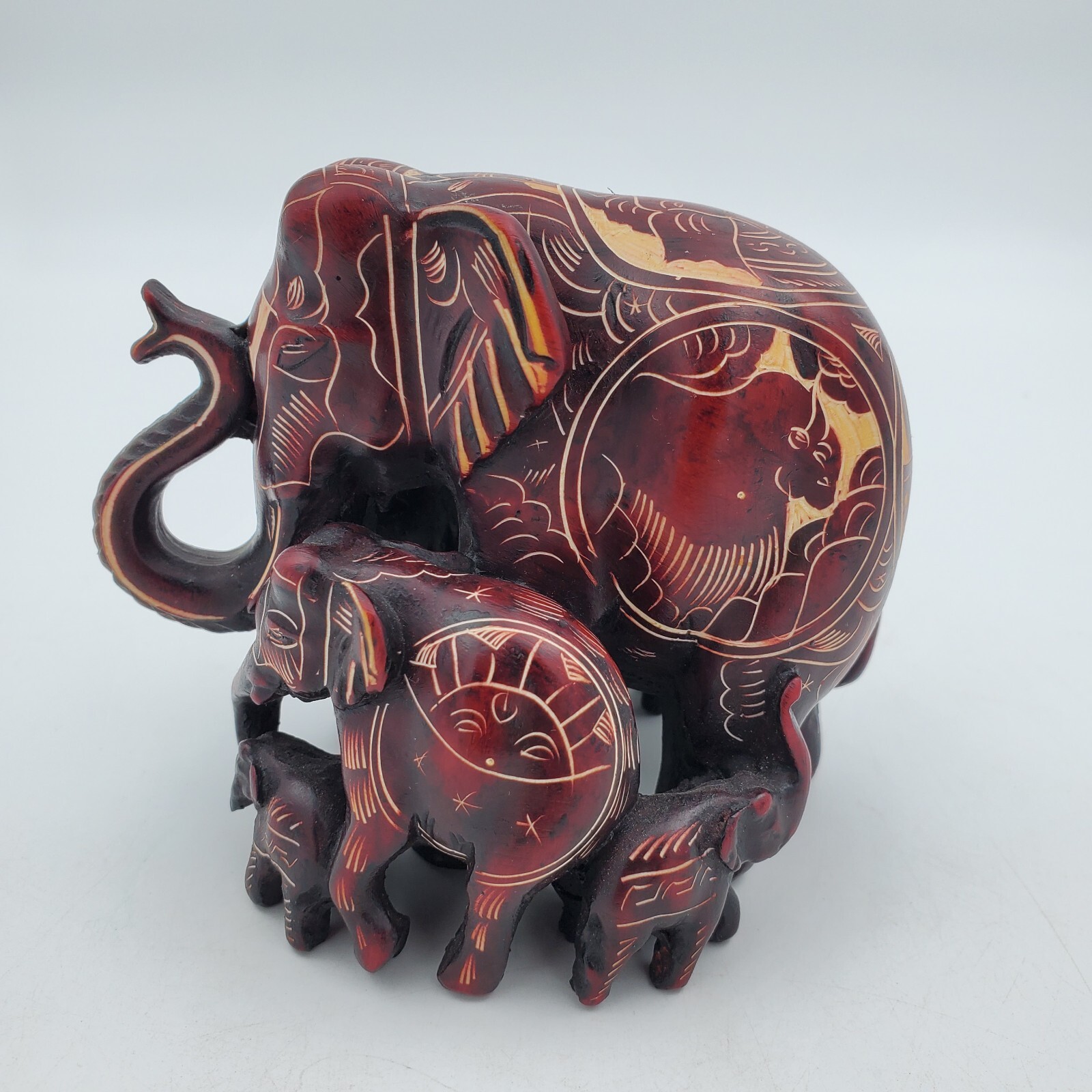 Elephant Family Hand Carved Figurine Statue Himalayan Handmade Nepal Resin