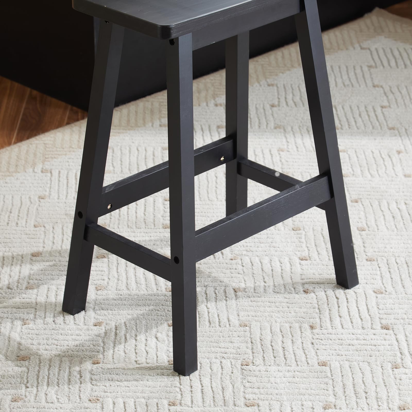 Counter Height Bar Stools Set of 2, Solid Wood Saddle-Seat, Stools for Kitchen