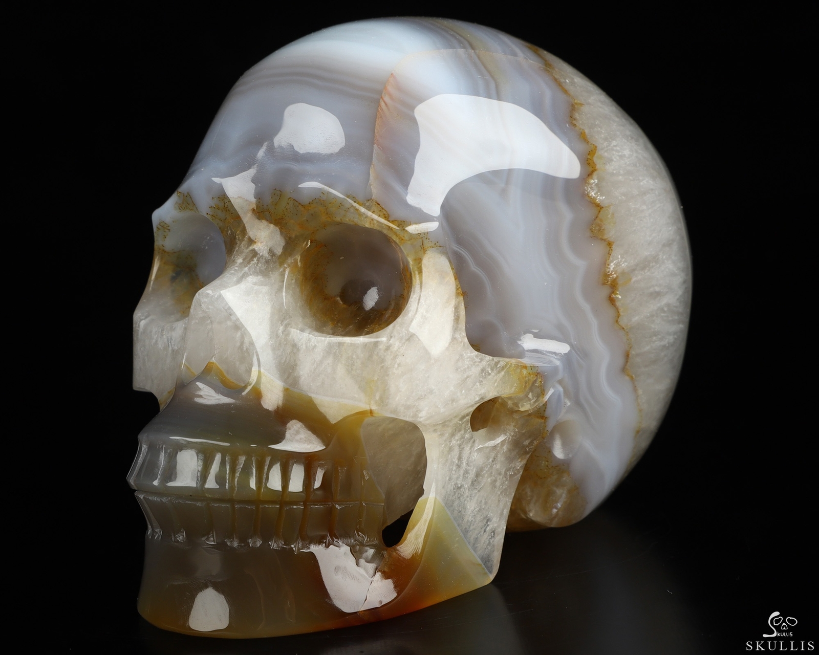 4.0" Premium Brazilian Agate Hand Carved Crystal Skull, Realistic, Healing