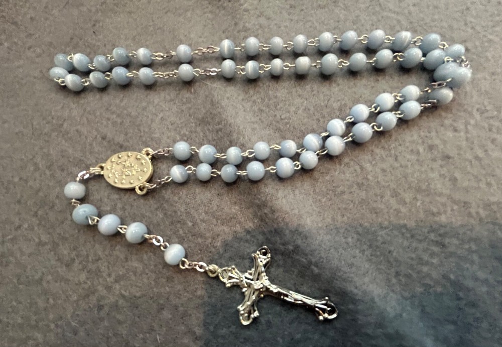 DeSantis ARGENTI (Italy) - 925 S. Silver Rosary in Filigree Box - ANGELS - Blue