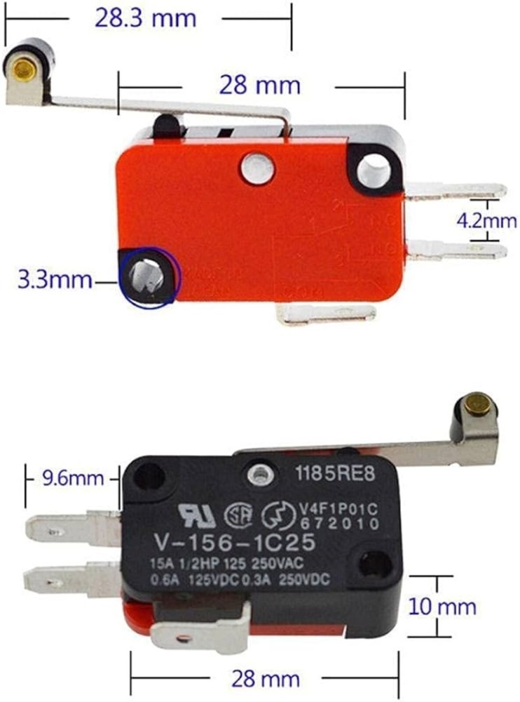 V-156-1C25 Micro Limit Switch Long Hinge Roller - 2 Pack