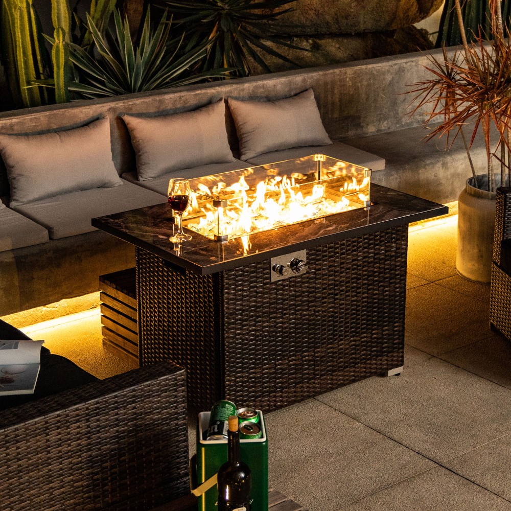 44" Gas Fire Pit Table 50000 BTU Rectangular Patio Outdoor Propane Firepits