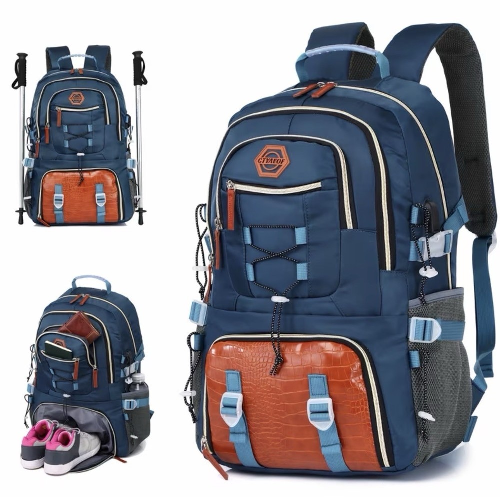 CYMEOE Hiking Backpack Navy Blue Polyester Large Capacity Shoe Compartment