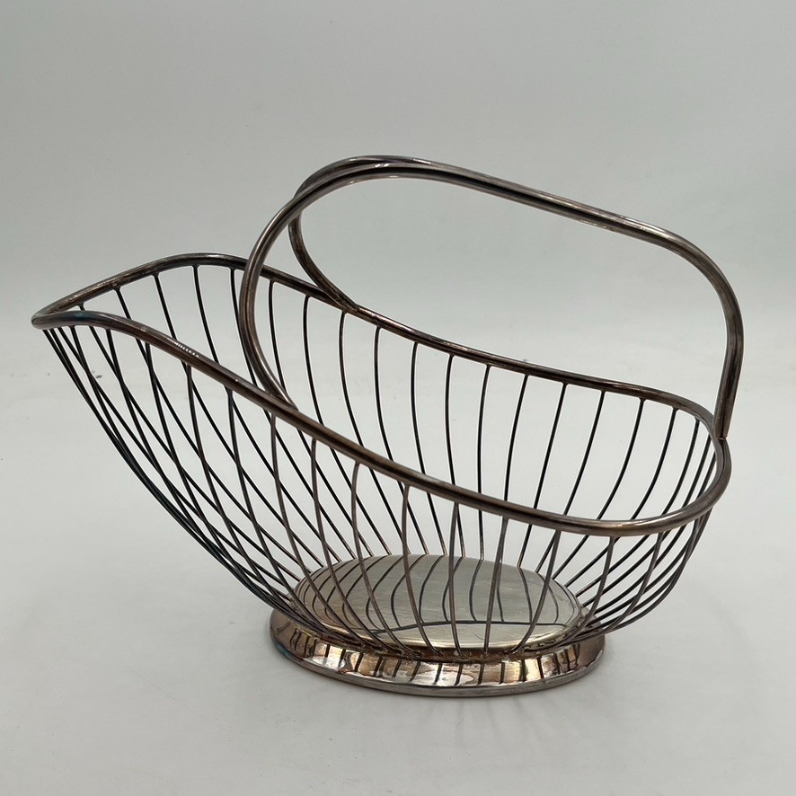 Vintage Wire Silver Plated Wine Bottle Holder Caddy Basket Farmhouse Flower Deco