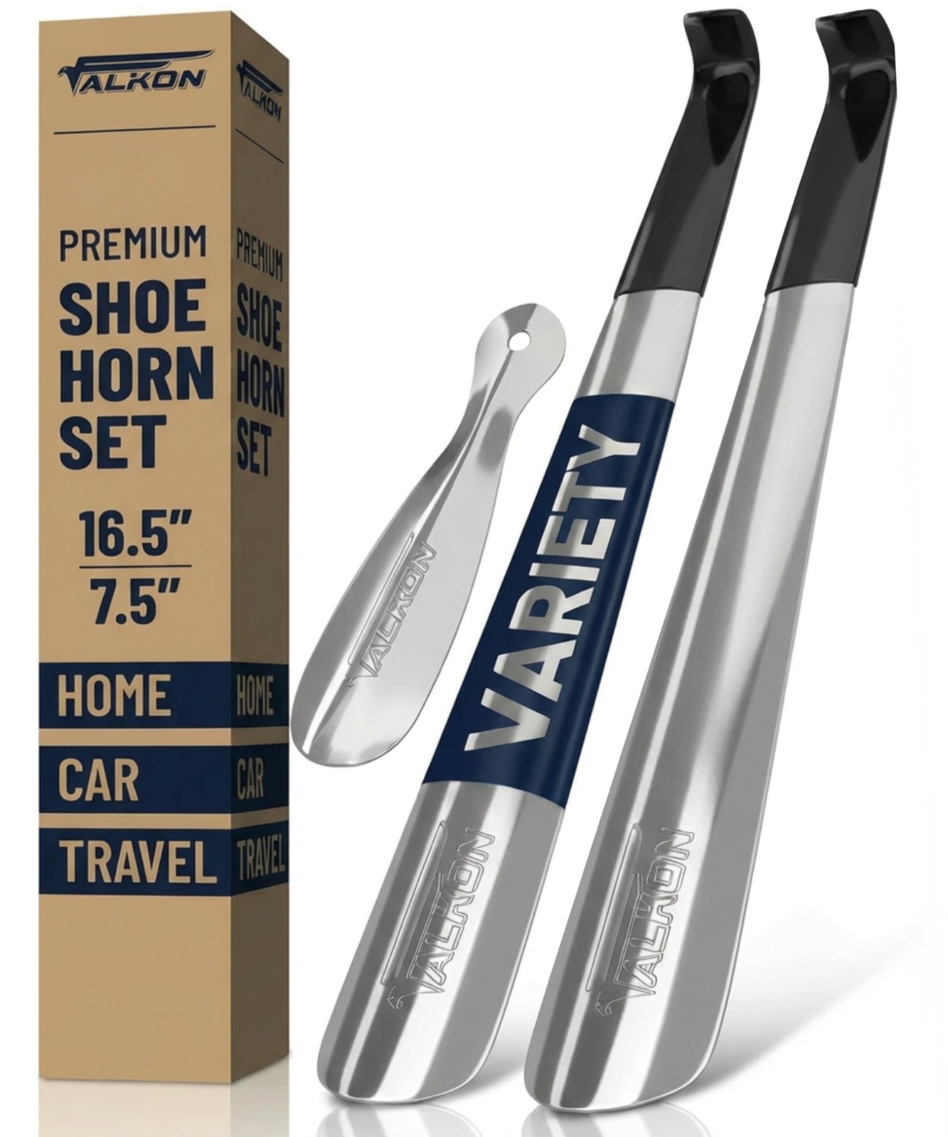 FALKON Shoe Horn Long Handle for Seniors & Elderly - 2 x 16.5” Silver