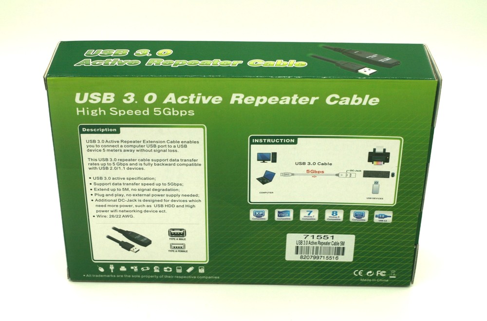 USB Extension Cable 15ft 5M SuperSpeed USB 3.0 Active Extender Cord Repeater