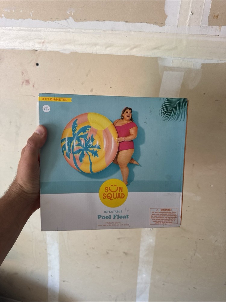 Sun Squad Inflatable Pool Float 4ft in diameter Round Sun Palm Trees  (New)