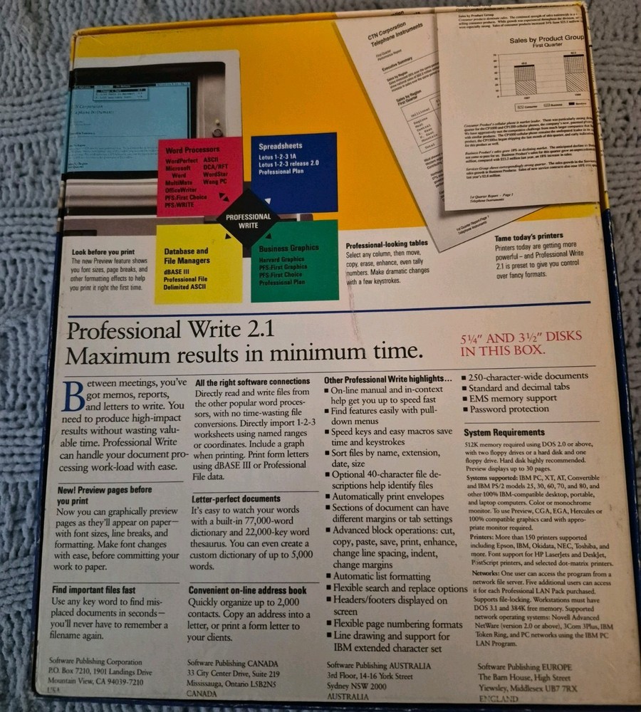 vintage PFS: Professional Write 2.1 word processing software 1989 rare complete