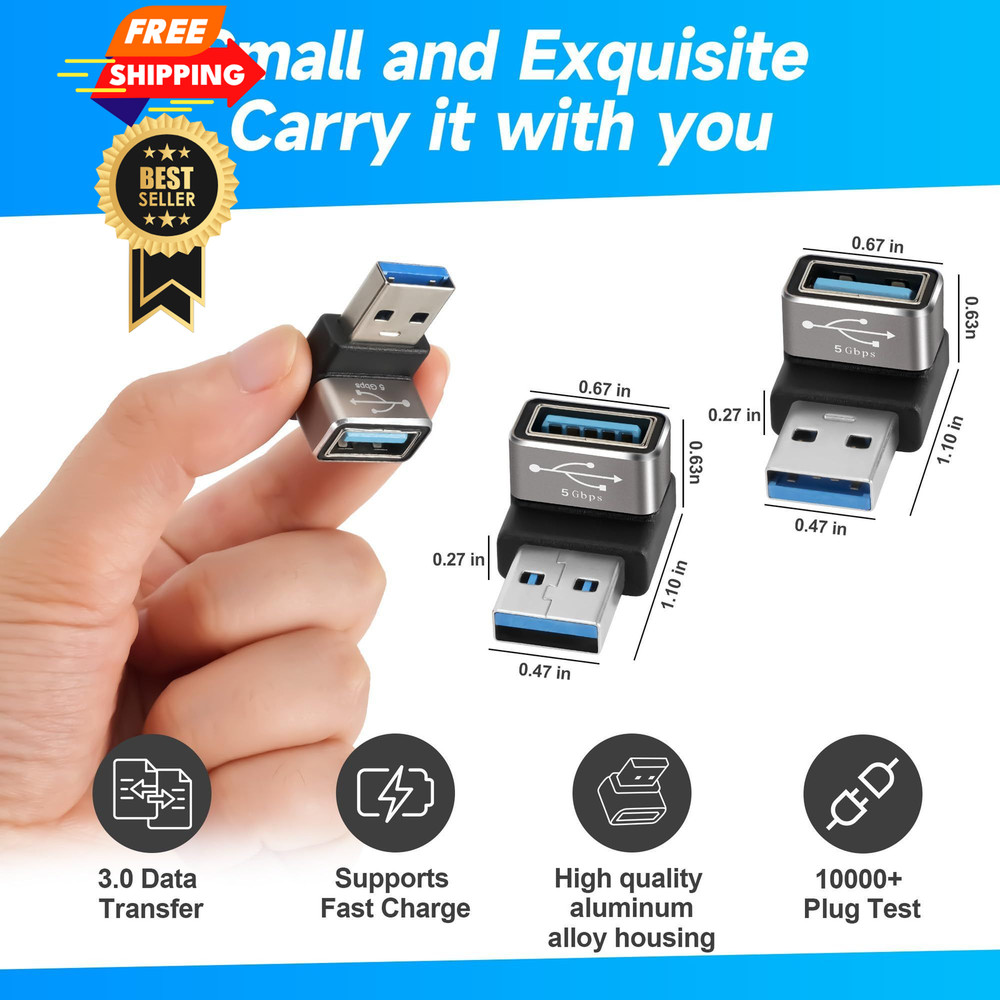 90 Degree USB 3.0 Adapter 4 Pack, (Up and Down) 4 Up Down Angle