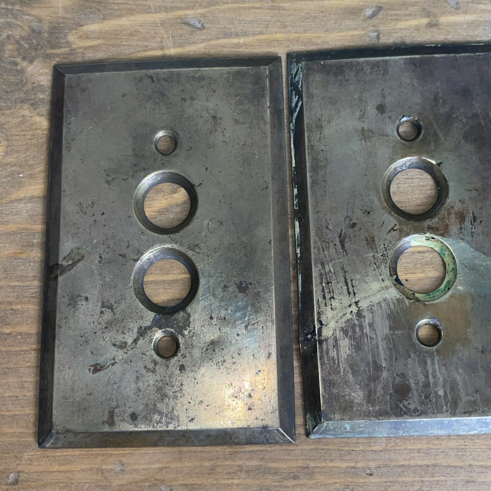3 Vtg Antique Brass Push Button Switch Plate Box Cover