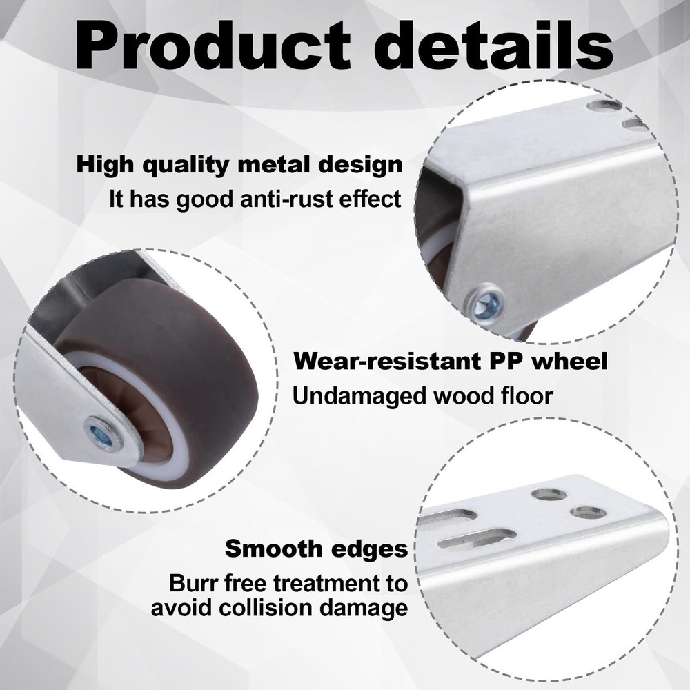 2 Pcs Low Profile Casters, Rubber Low Profile Caster Wheels, Non-Slip Side Mo...