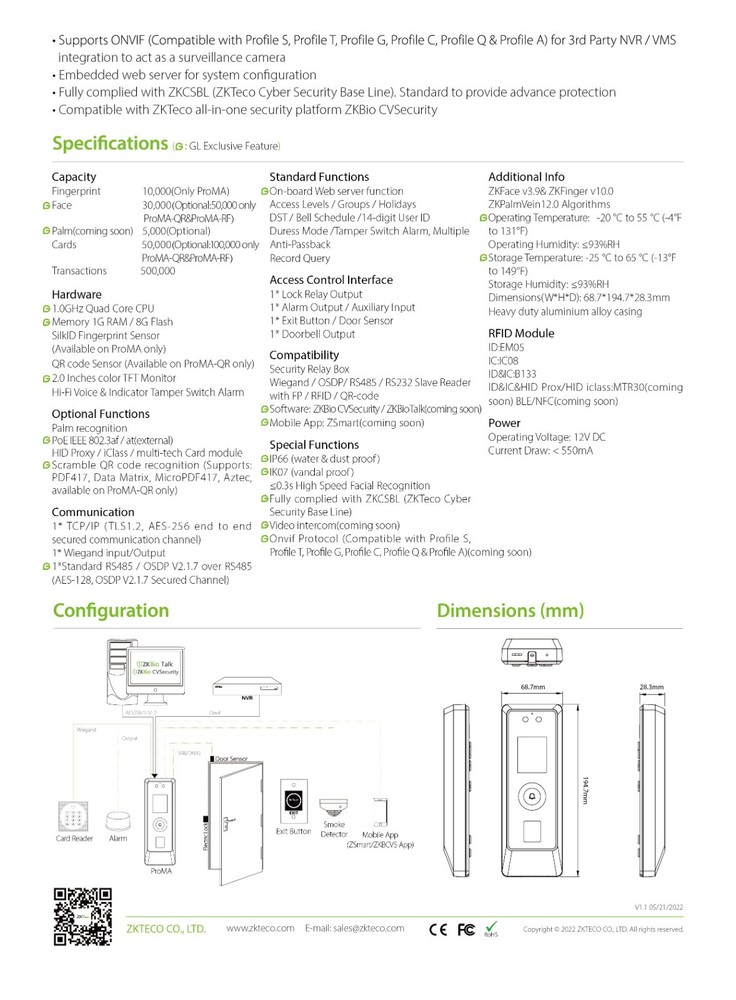 Outdoor Standalone QR code and Face Recognition Reader
