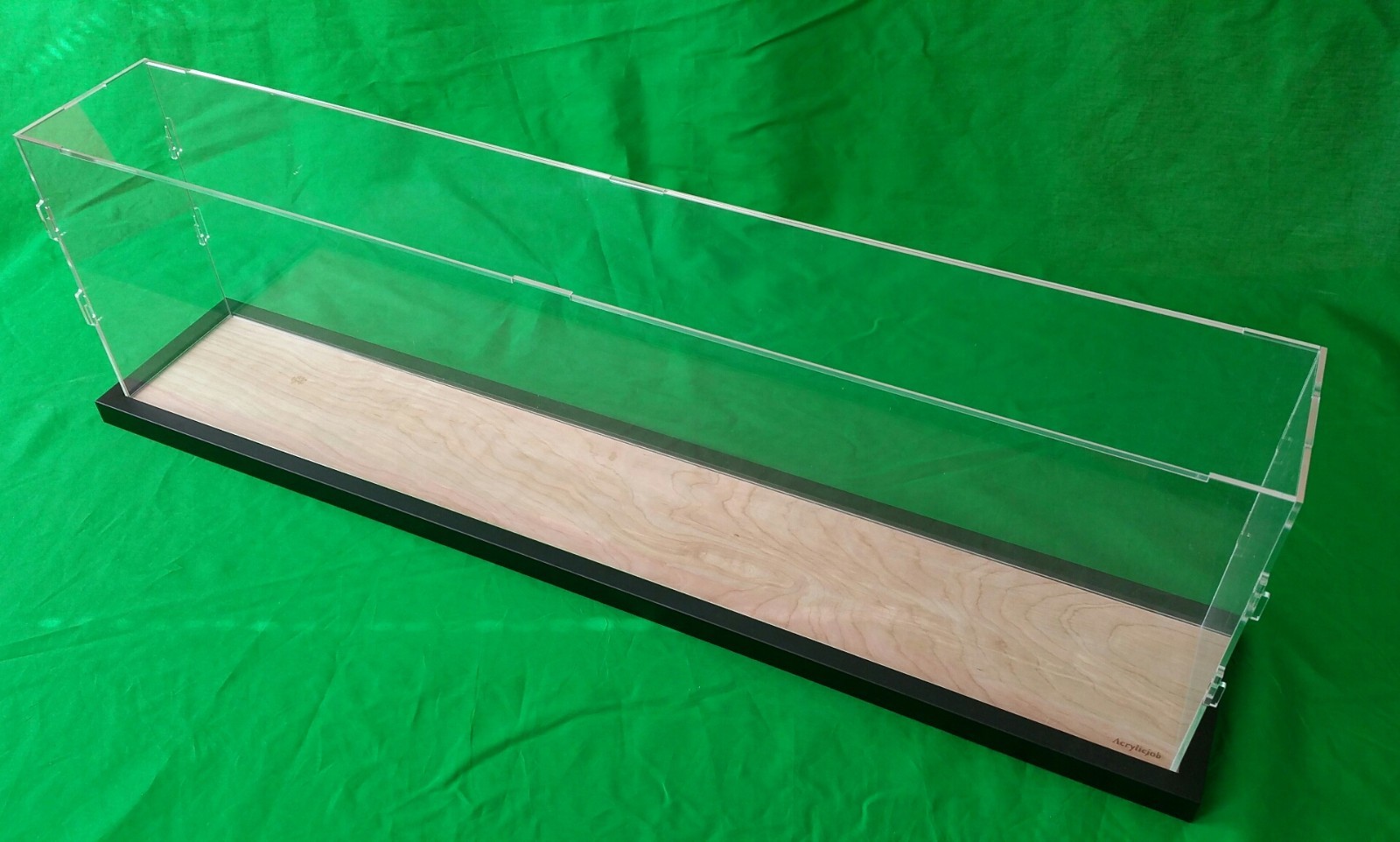 36"L x 10"W x 12"H Display case with 3/16" thick acrylic black wood frame base