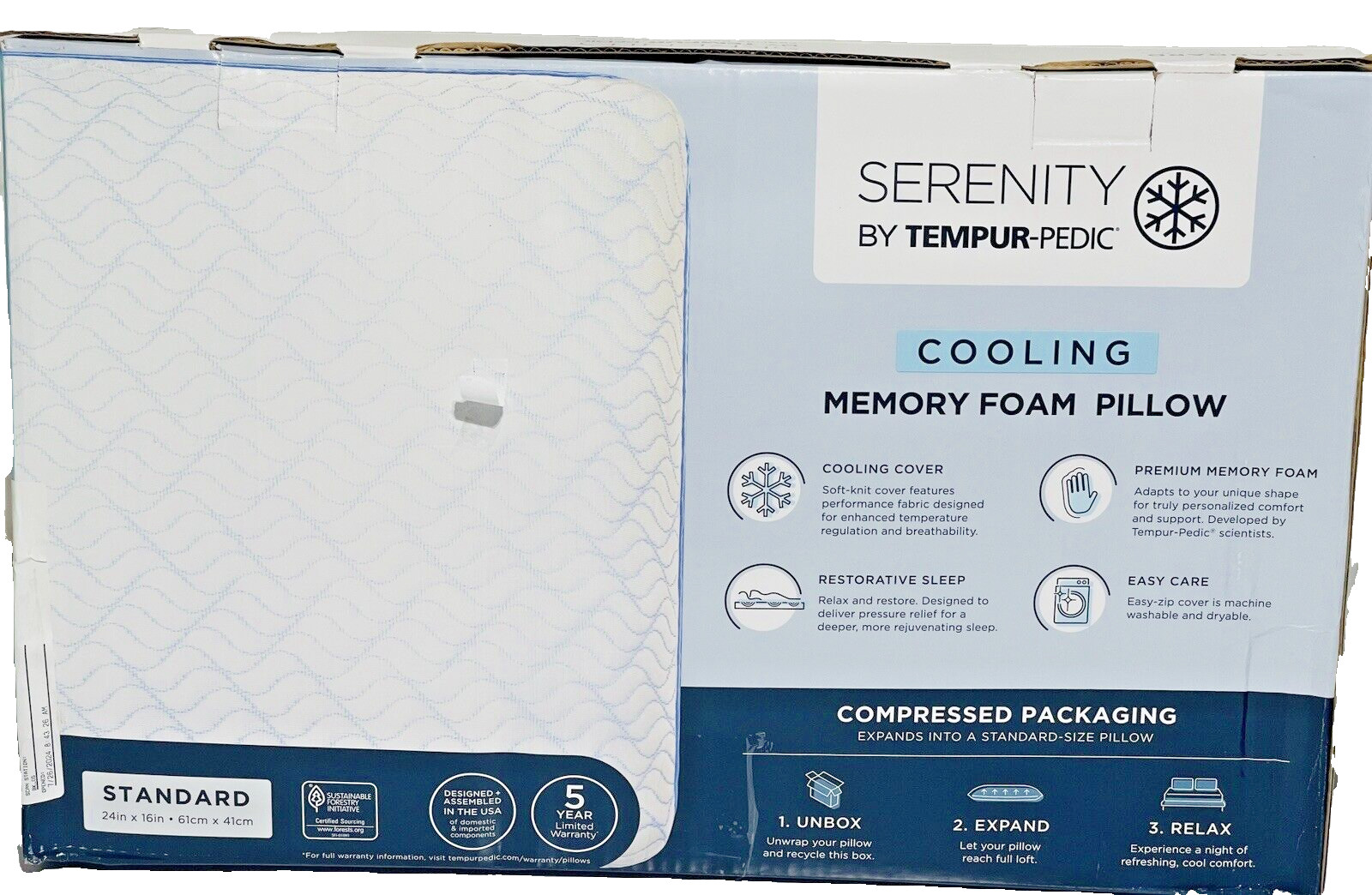Serenity by Tempur-Pedic Cooling Memory Foam Pillow - Standard