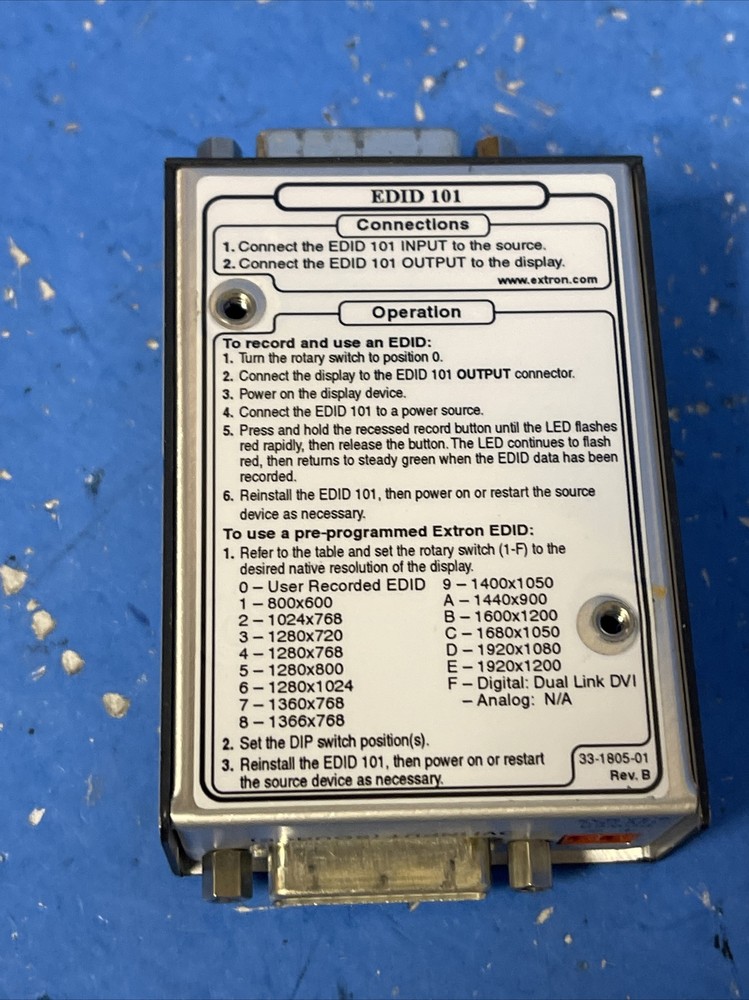 Extron EDID 101D DVI Emulator Minder Input Emulator EDID 101