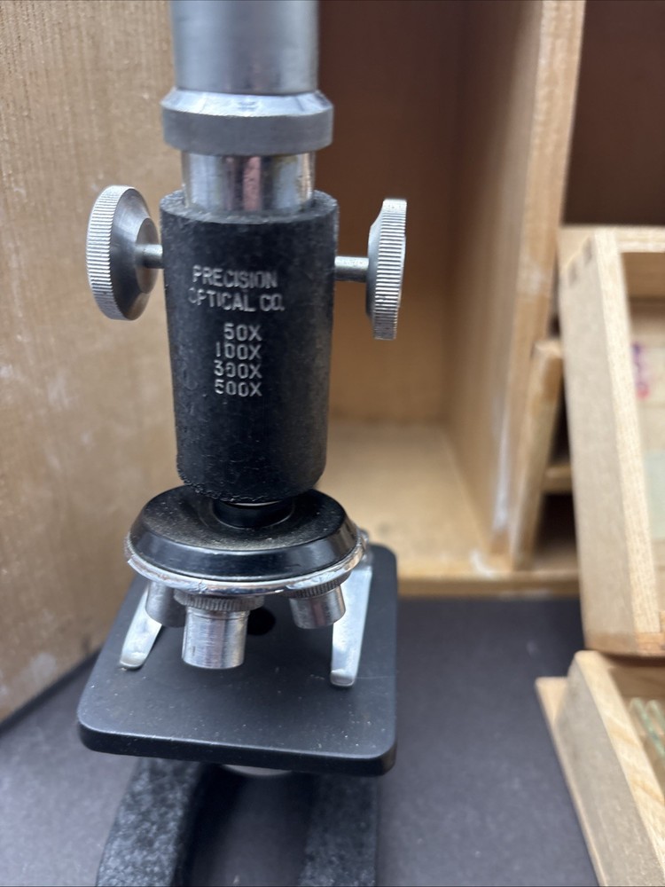 Vintage Precision Optical Co. Microscope Model 500 with CASE +LIGHT + Slides