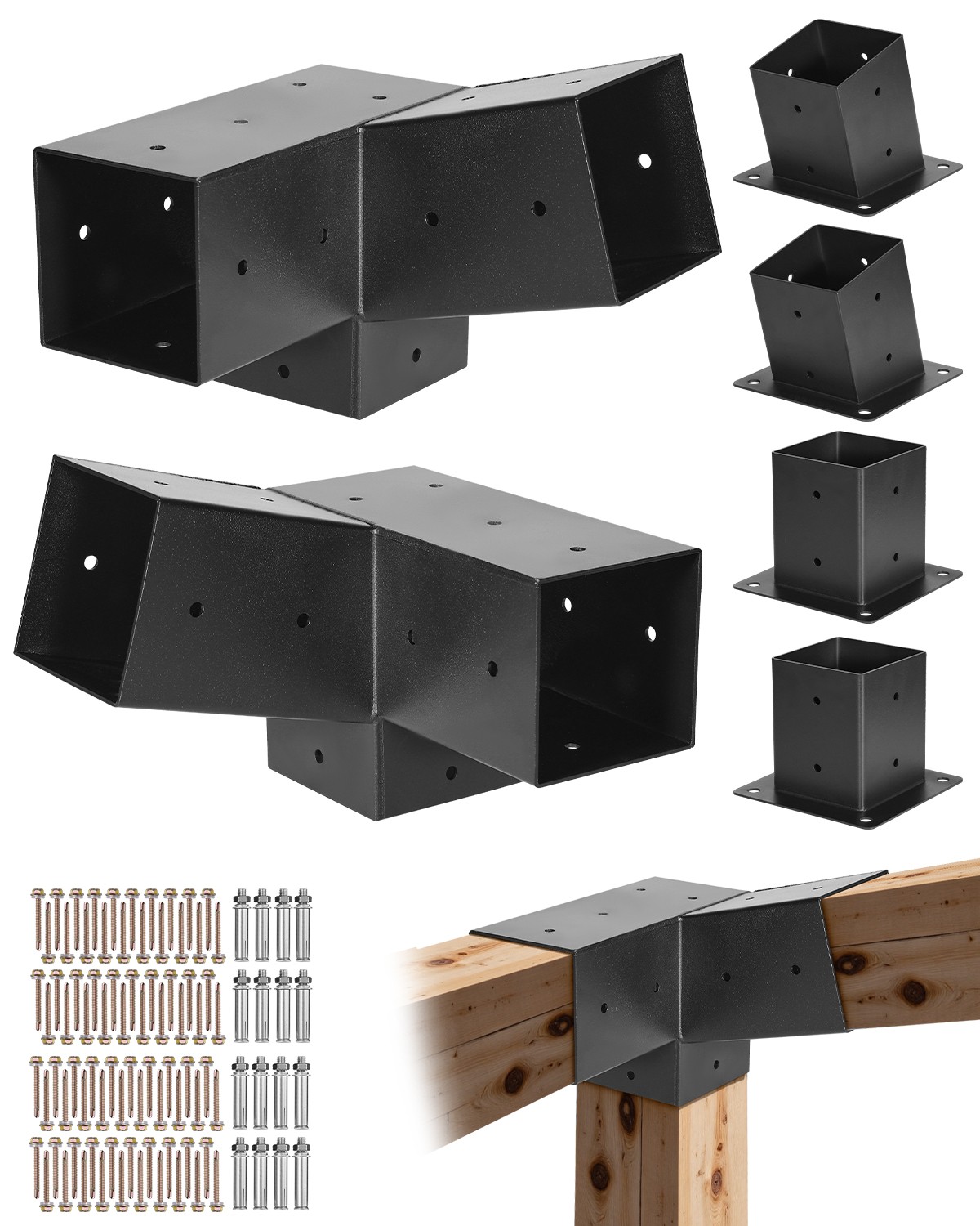 VEVOR 4x4 Inch Pergola Bracket Kit Inner 3.5x3.5 3-Way Slanted Brackets DIY Post