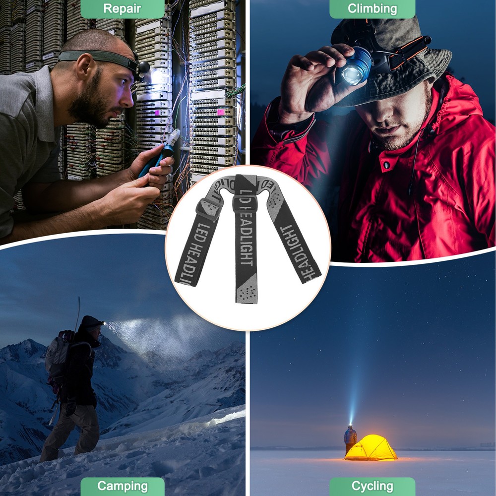 3-Pack Headlamp Strap Replacement Headband for Camping Black Gray