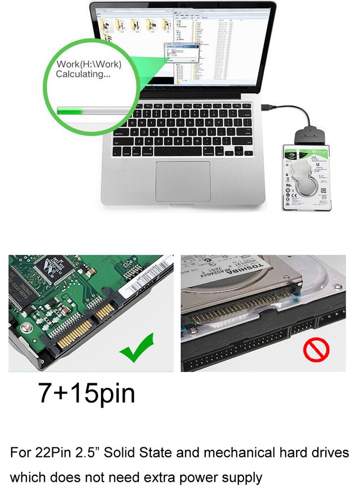 SATA to USB-C Type C Cable Adapter Data Transfer Converter for 2.5'' HDD/SSD