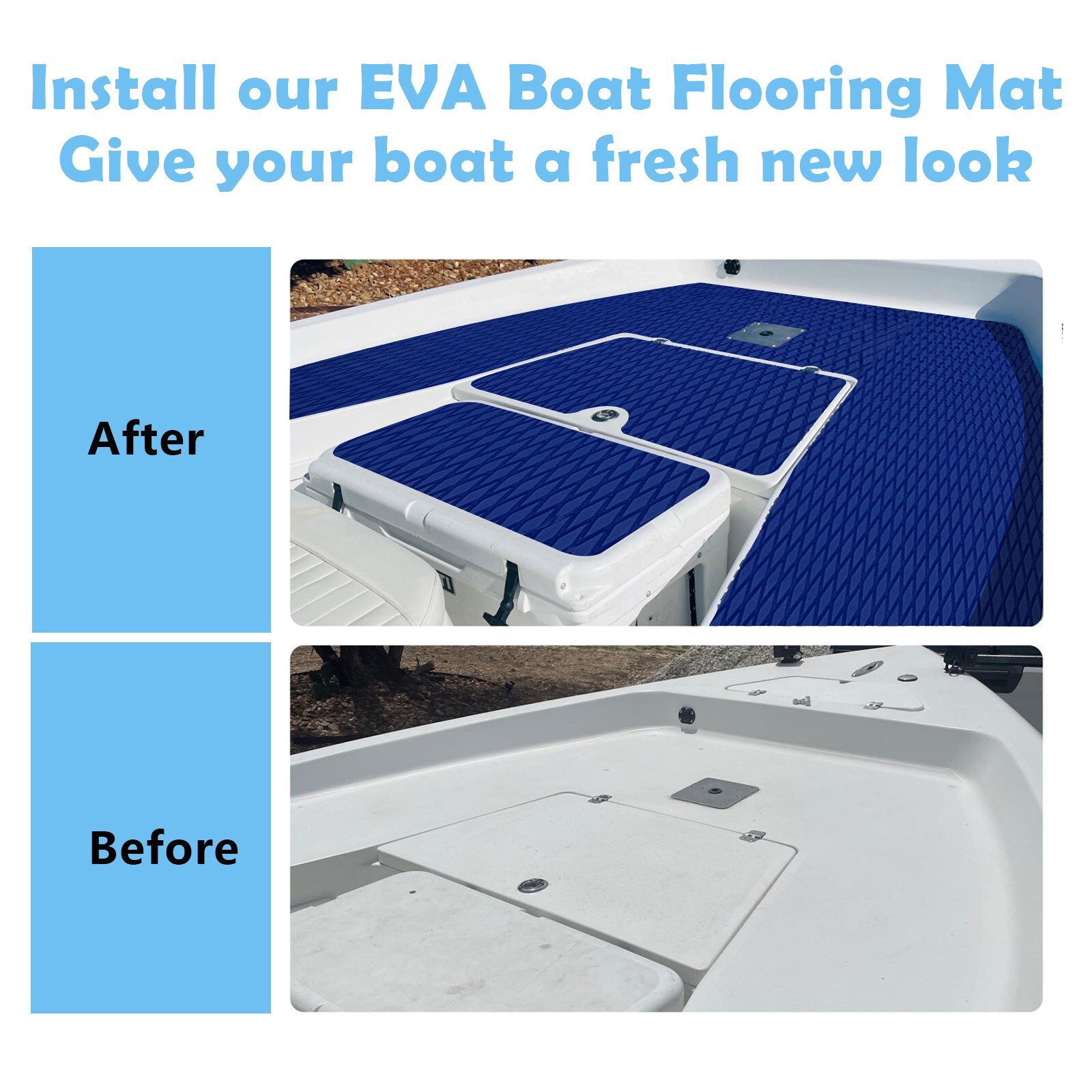 Blue EVA Foam Boat Flooring Sheet Mat 5mm Diamond Deck Grip Jet ski Traction Pad