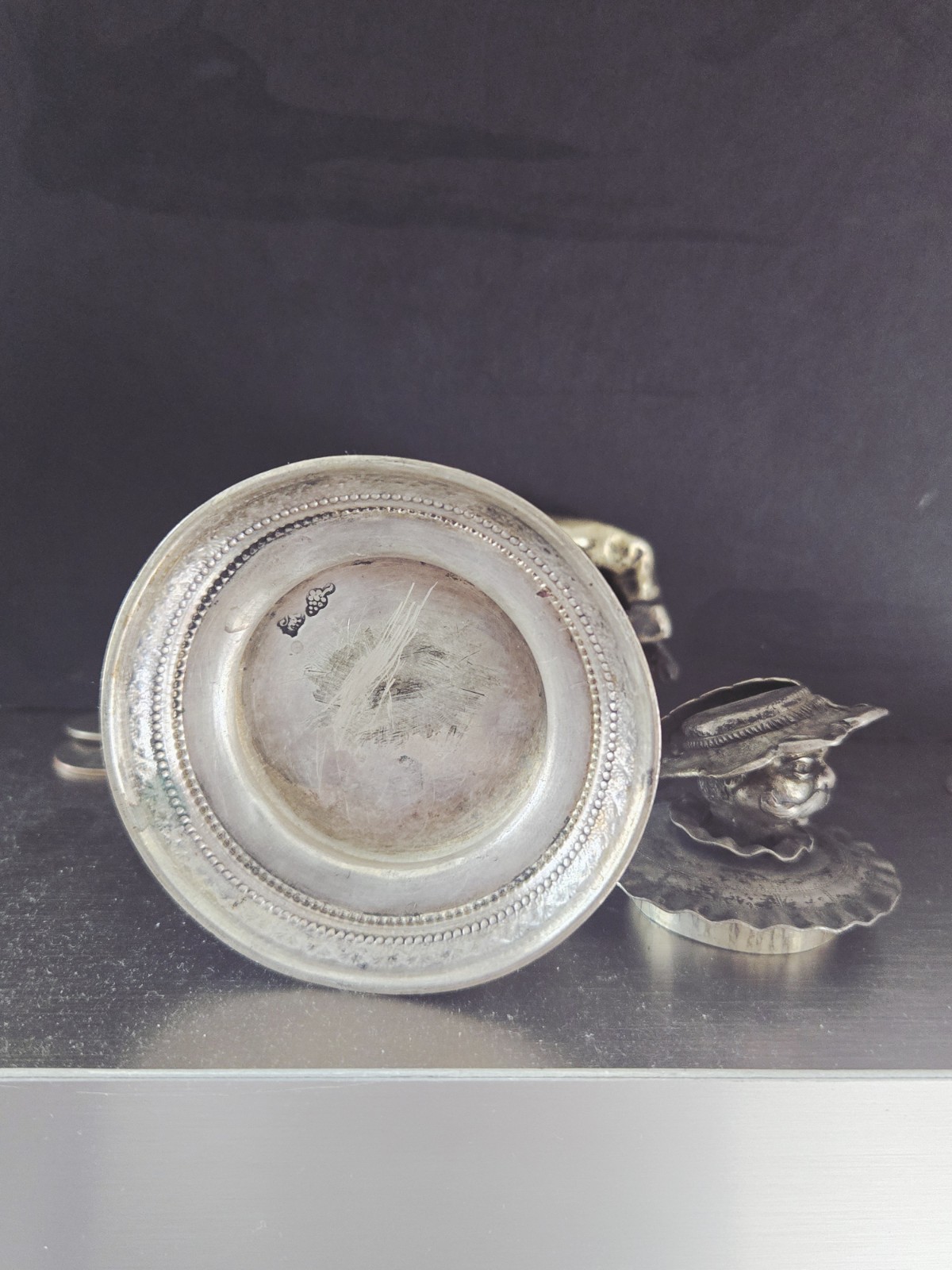 ANTIQUE HANAU GERMAN STERLING SILVER CUP TANKARD BEER STEIN DRUNK MAN FIGURE