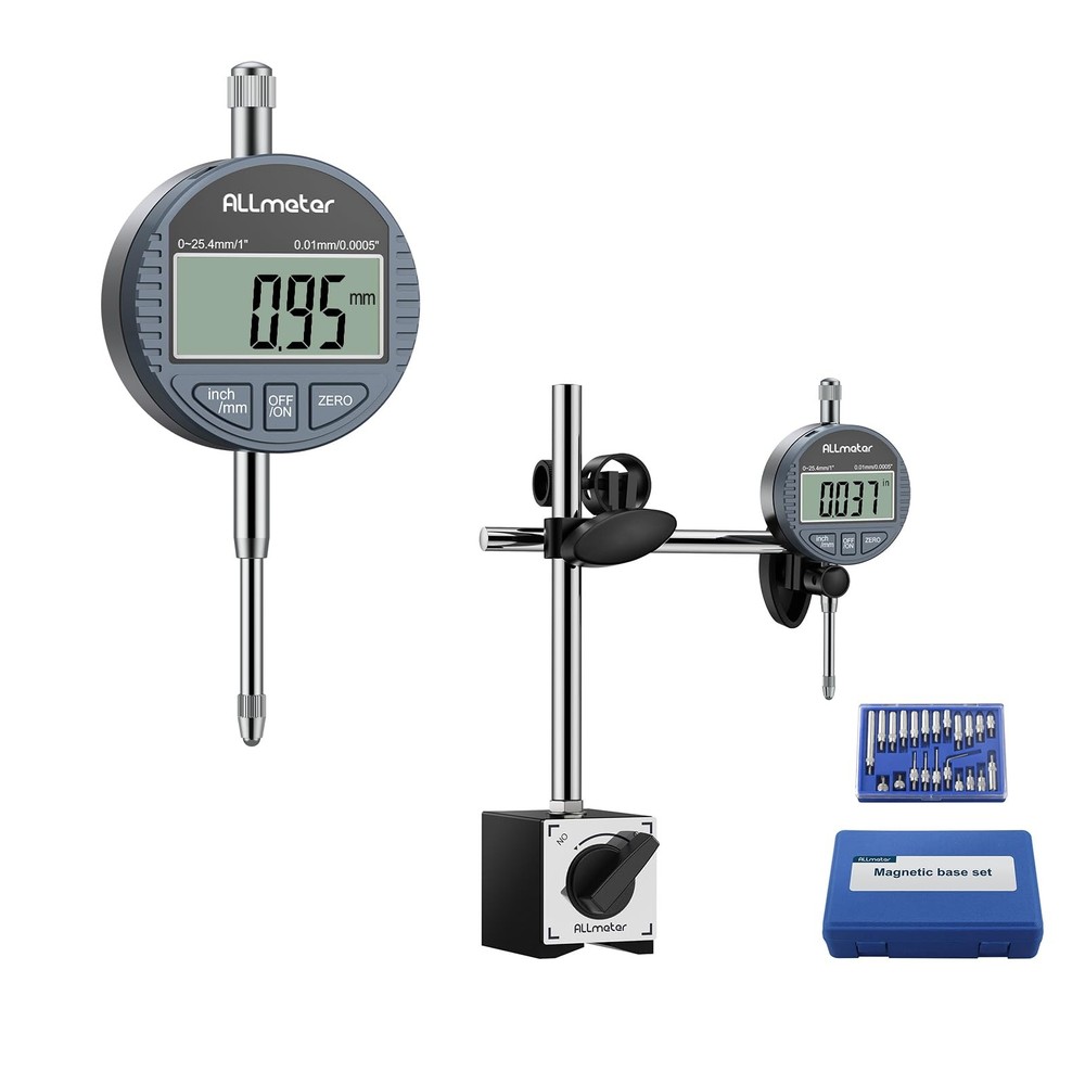 Digital Dial Indicator Set with Magnetic Base & 22pcs Testing Tips, 0-1...