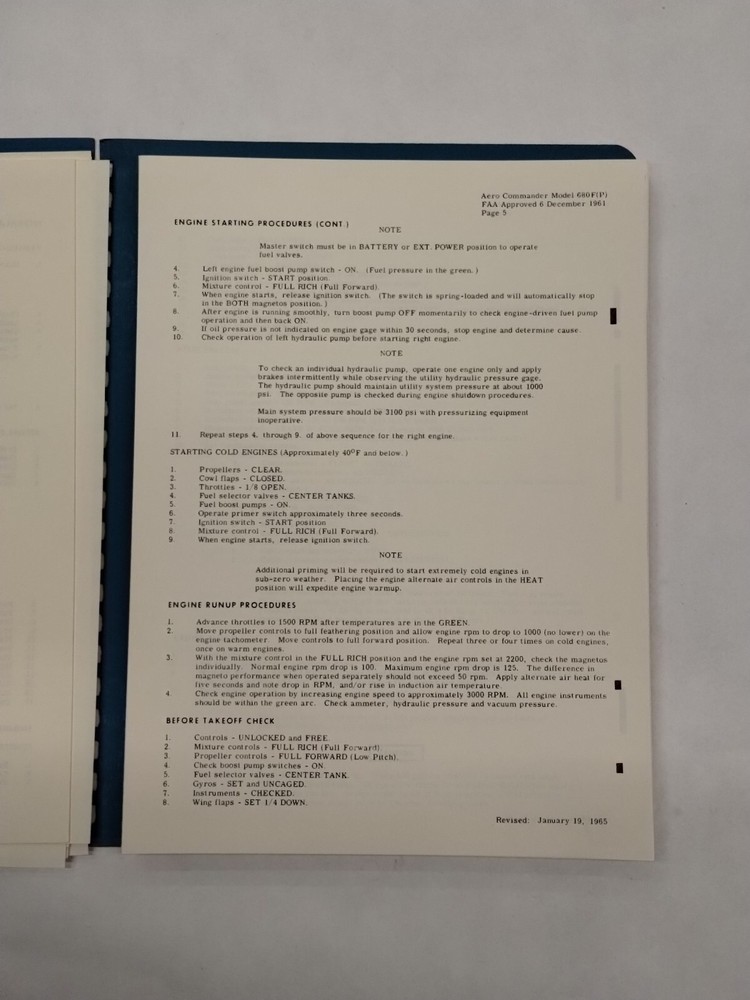 Aero Commander 1961 Model 680F Pressurized Flight Manual-Original