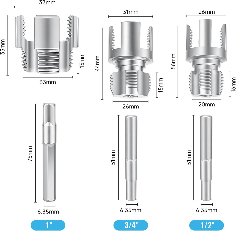3PCS Integrated PVC Pipe Threader Tool 1/2" 3/4" 1" Dual-Function Internal Water