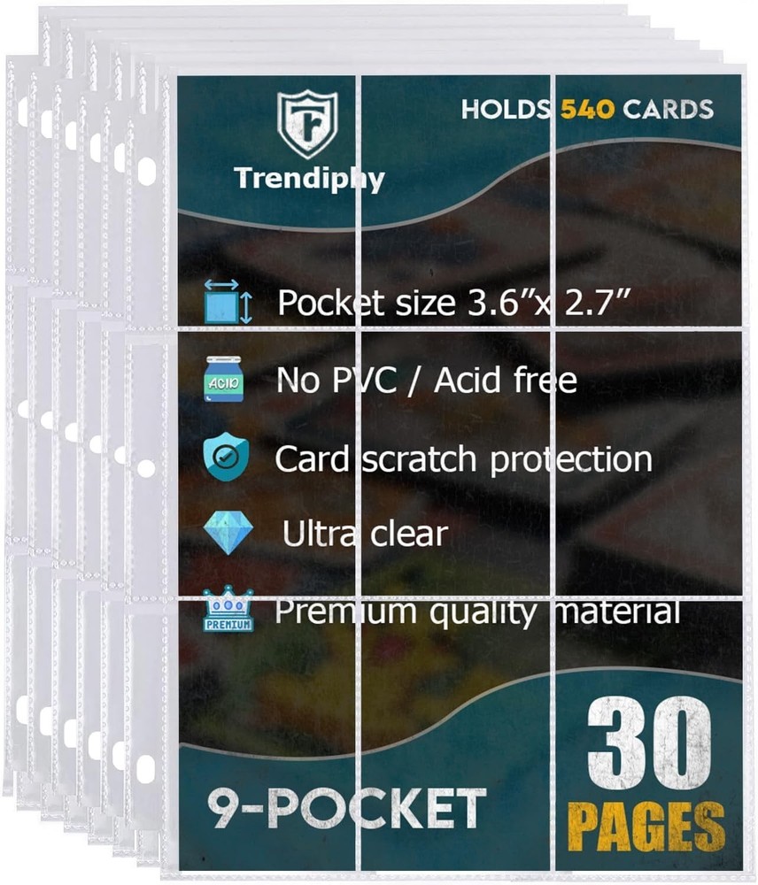 540 Pockets Card Sleeves Binder Sheets Baseball Card Sleeves Pages for 3 Ring...