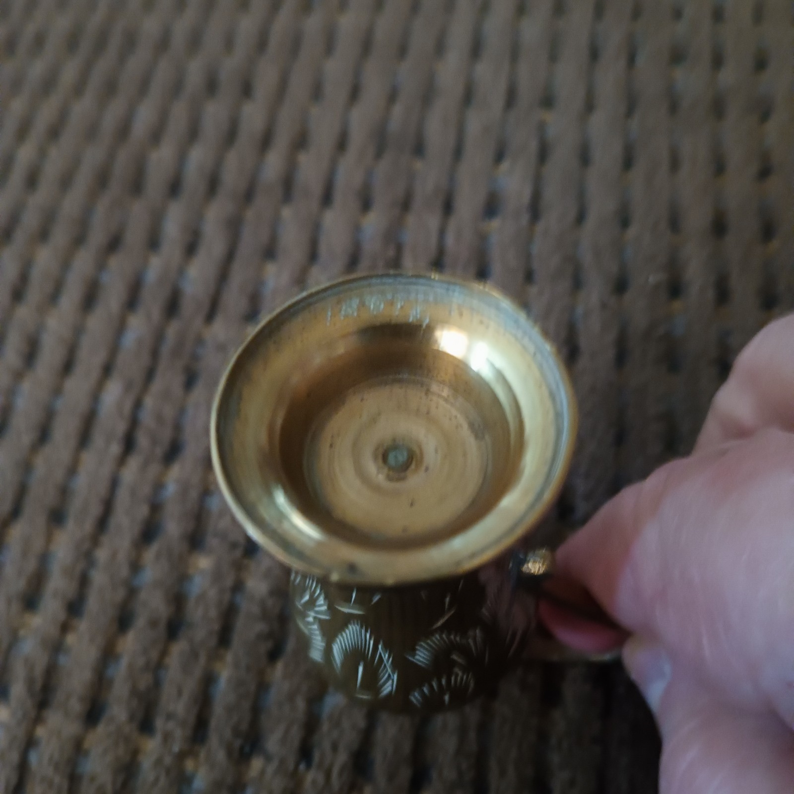 Vintage Brass Etched Mini Water Drink Pitcher 3 In.