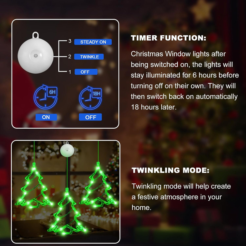 Christmas Decorations Tree Shaped Window LED Lights Battery Powered Gift 3Pcs